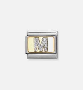 حلية بحرف إم كلاسيكية وفضية لامعة قابلة للتركيب