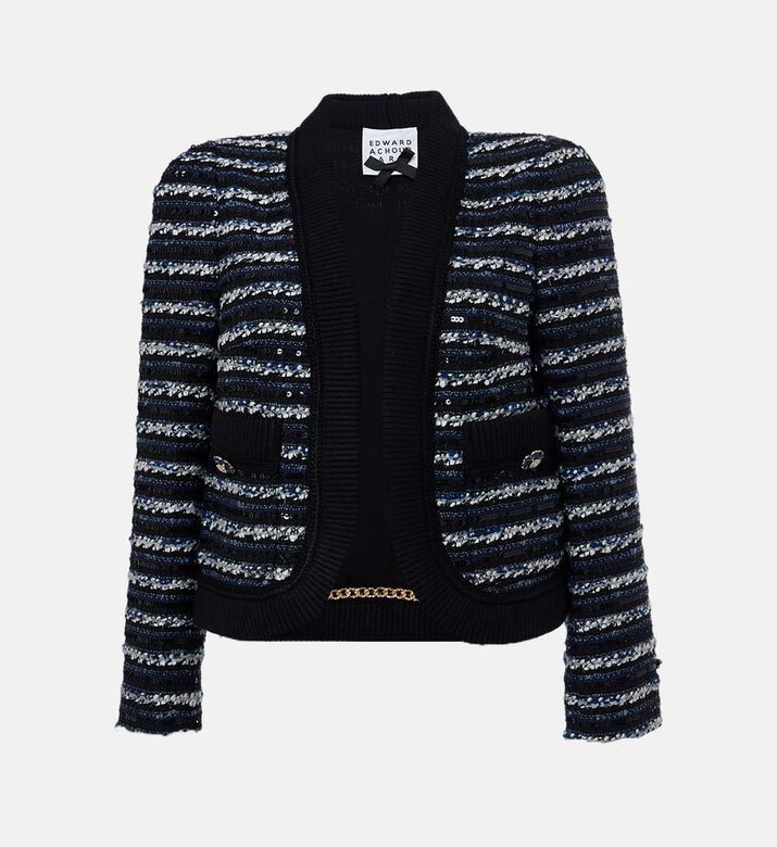 جاكيت محبوك تويد مخطط