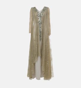 Beaded Sheer Sleeve Maxi Dress