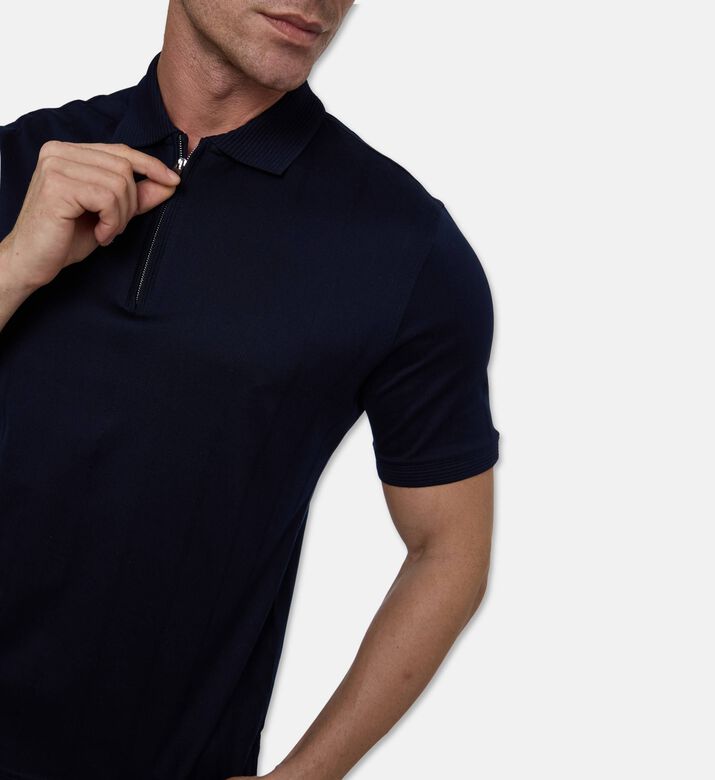Pal Zileri Traditional Knit Slim-fit Polo, Navy, 48, Model View