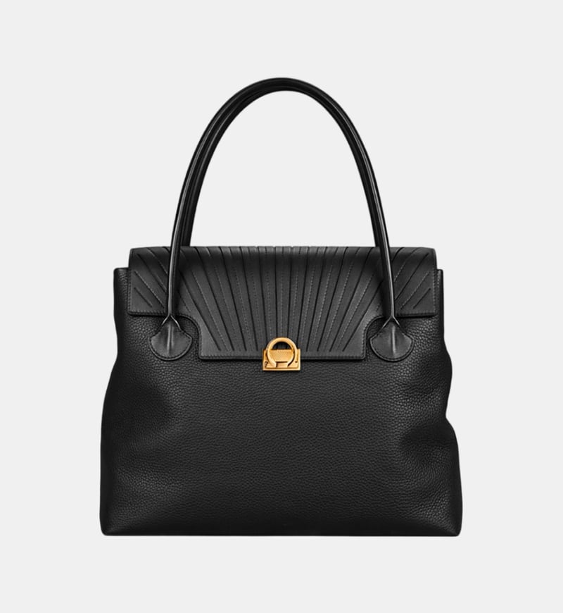Signature Calf Leather Pleated Flap Tote Bag