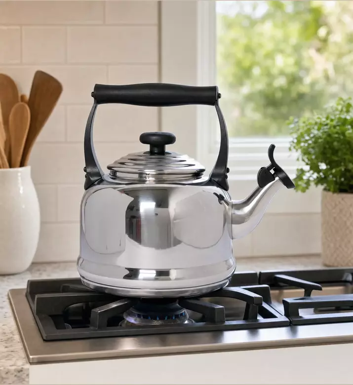 Le Creuset Traditional Stove Top Kettle, Silver, Model View