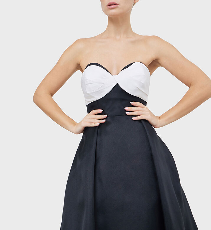 Silk Two-tone Strapless Midi Gown
