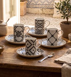 Vista Alegre Calcada Portuguesa 4-piece Saucer Coffee Cup Set, Model View