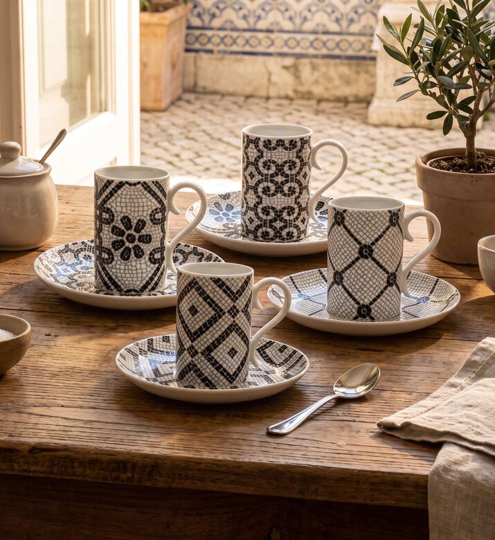 Vista Alegre Calcada Portuguesa 4-piece Saucer Coffee Cup Set, Model View