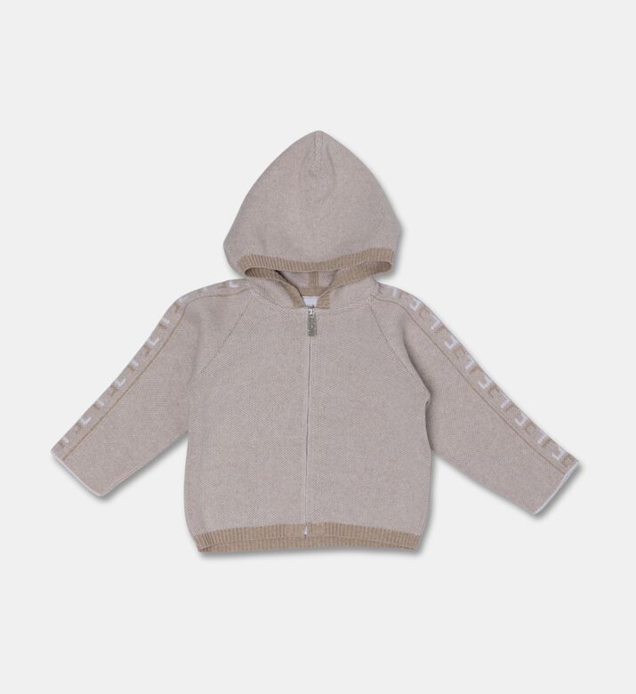 My First Collection Jacquard Knit Baby Hoodie, Beige, 0-1m, Packshot View