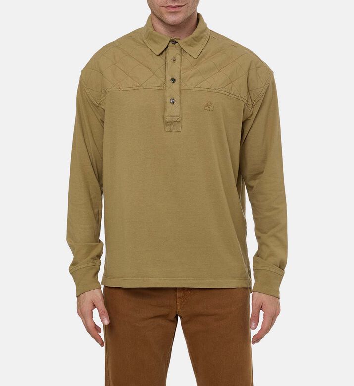 Quilted Panels Long-sleeve Polo Shirt