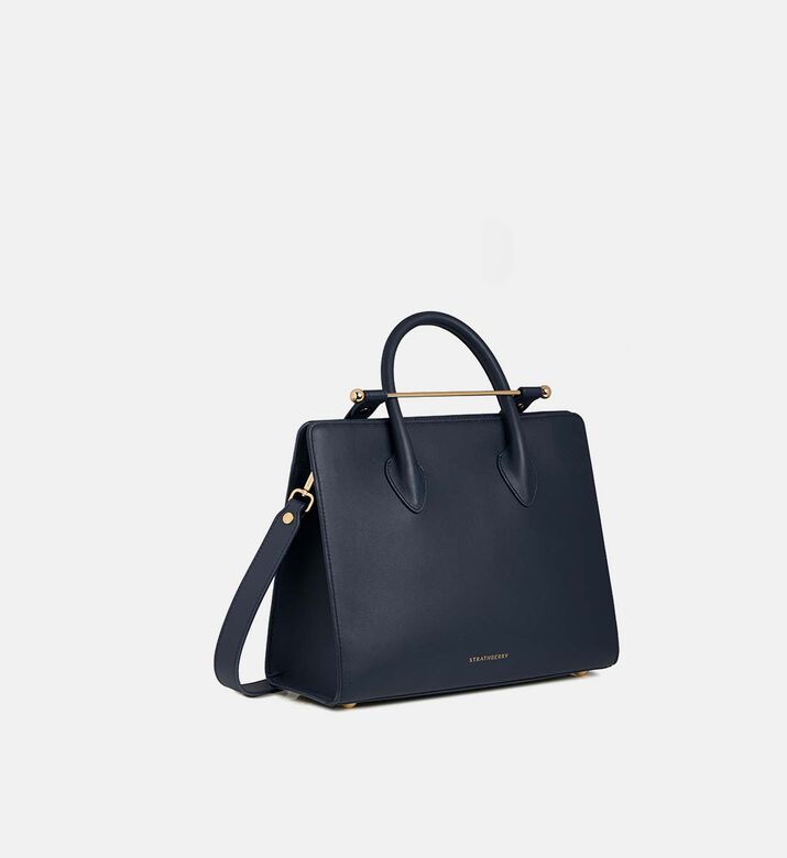 Leather Top Handle Midi Tote Bag
