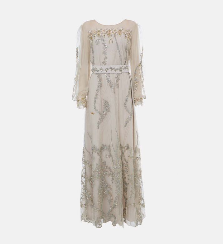 فستان شفاف طويل الأكمام ومتوسط الطول