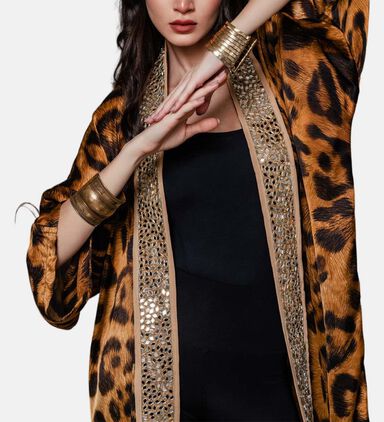 Leopard-print V-neck Flared Kaftan