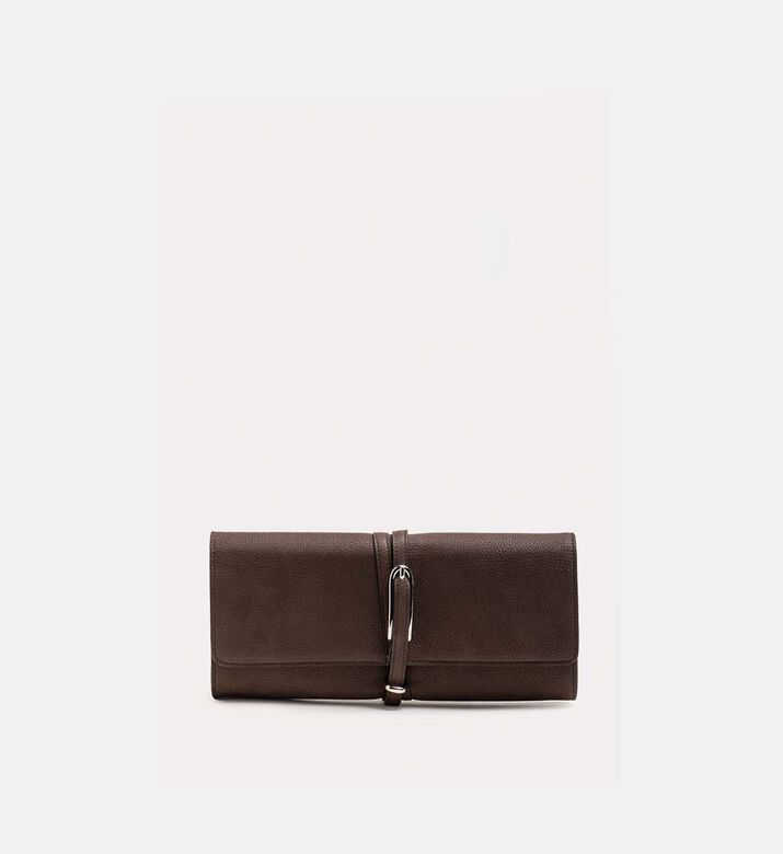 Liffner Leather Belted Clutch Bag, Dark-brown, Packshot View
