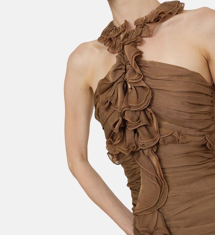 Ruched Ruffled Collar Dress