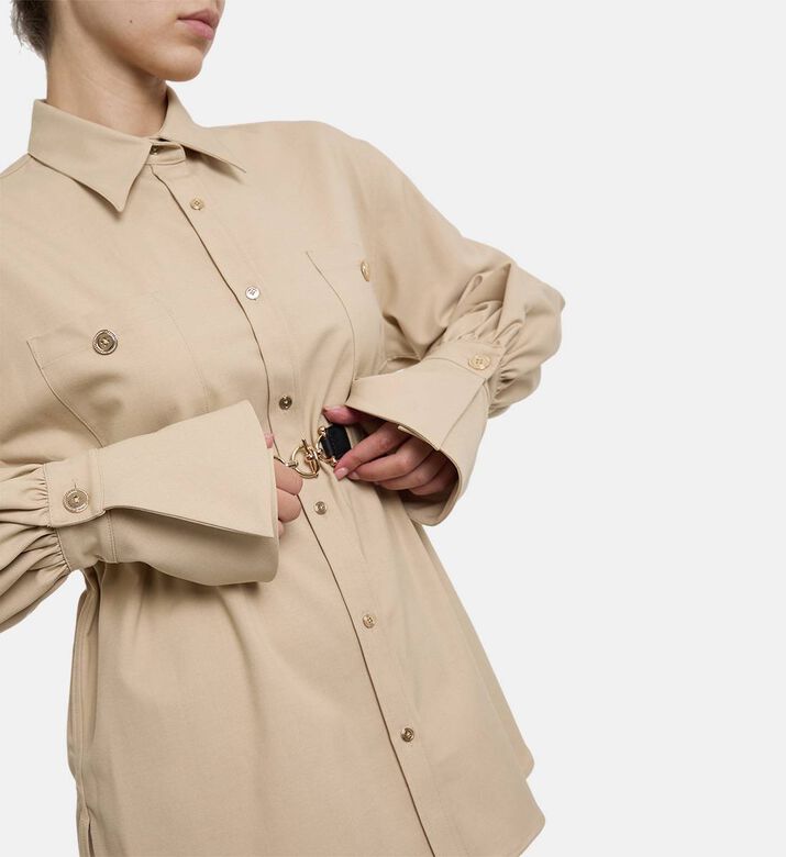 Cinched Waist Belted Utility Shirt