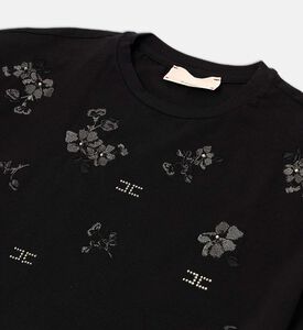 La Mia Bambina Short-sleeve Floral Detail T-shirt, Black, 12y, Packshot View