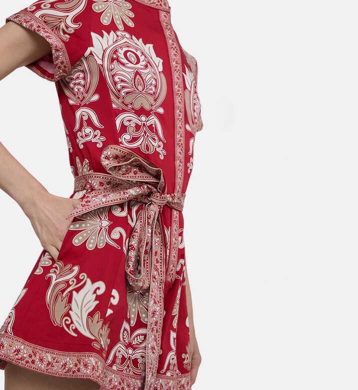Ornamental-print Self-tie Mini Dress Ornamental-print Self-tie Mini Dress