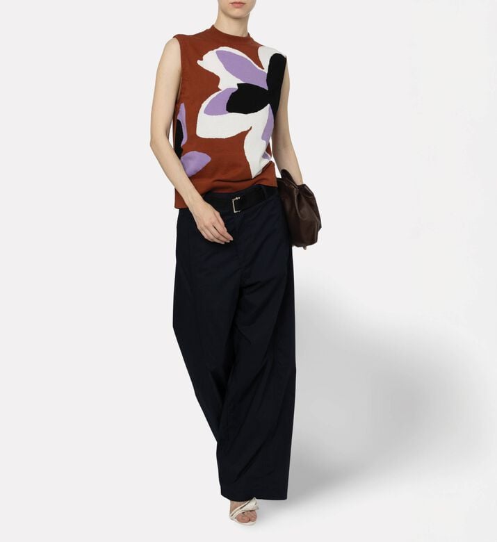 Plan C Floral Intarsia Knit Sleeveless Vest, Model View