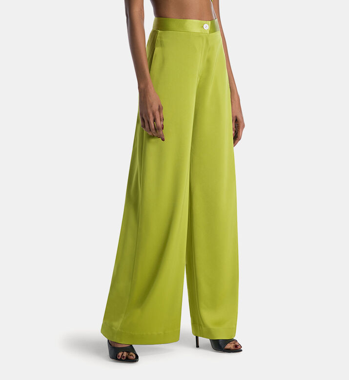 بنطال حريري بحزام خصر مطاطي عريض الساقين