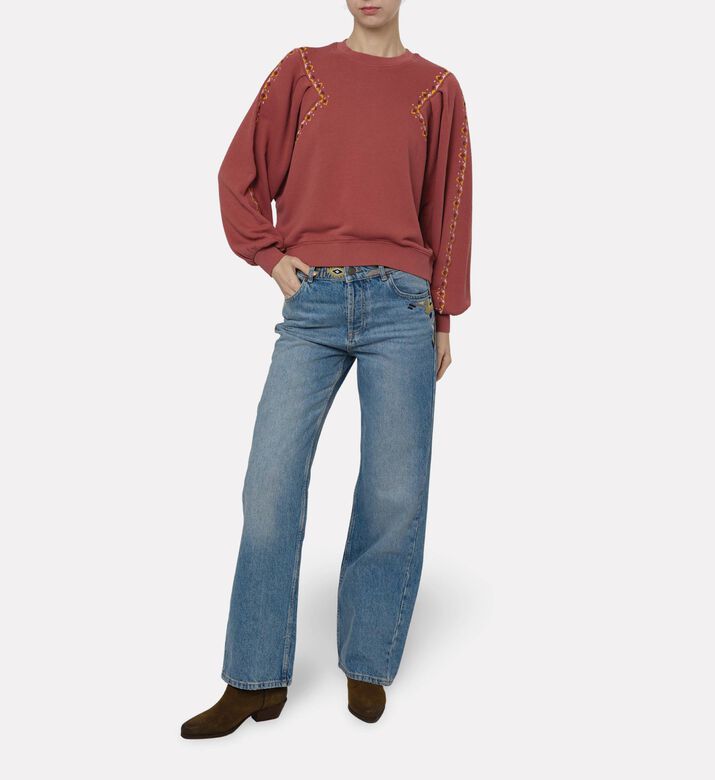 Ba and Sh Embellished Long-sleeve Sweatshirt, Pink, S, Model View