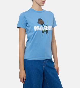 تيشيرت بياقة دائرية وطبعة شعار