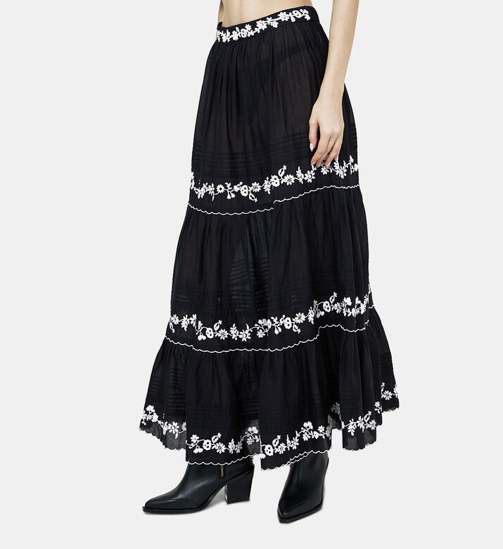Embroidered Ruffled Maxi Skirt