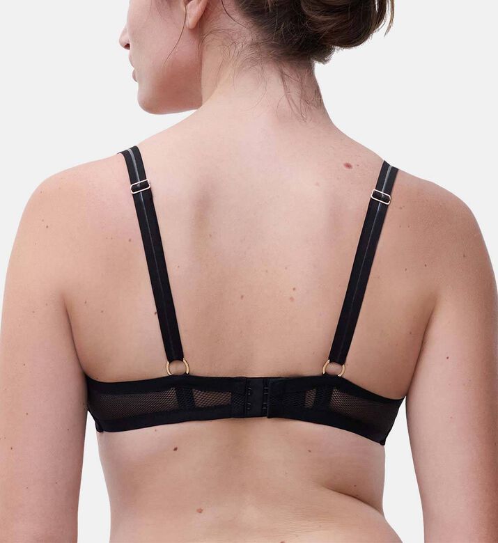 Chantelle Geometric Lace Plunge Bra, Black, 90, E, Model View