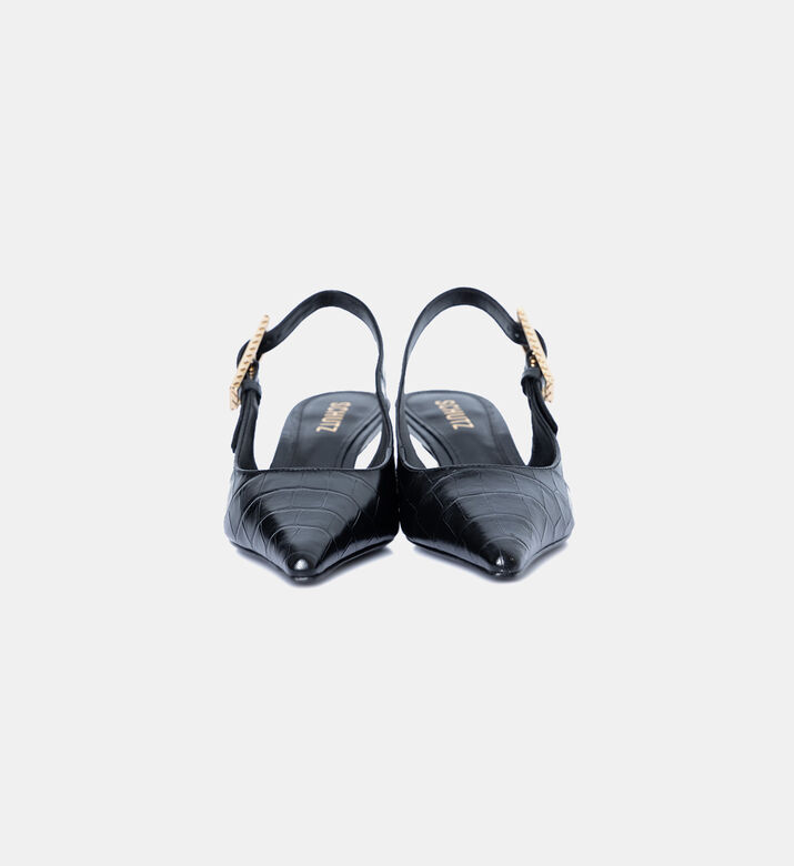 Textured Leather Slingback Pumps