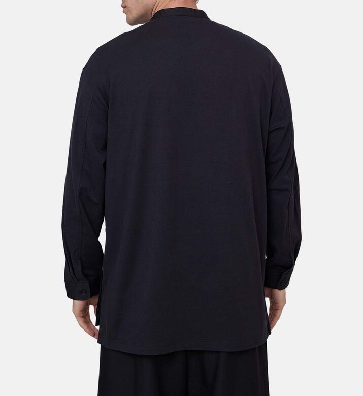 تيشيرت قطن طويل الأكمام بقصة عادية وطبعة شعار