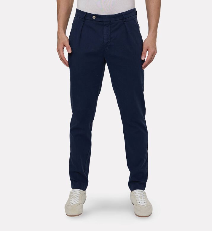 Hackett London Tricotine Button Closure Slip Pockets Pants, Navy, 32, Model View