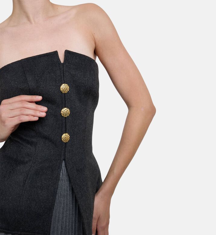 Blue For Burgundy Statement Buttons Split Peplum Vest, Model View