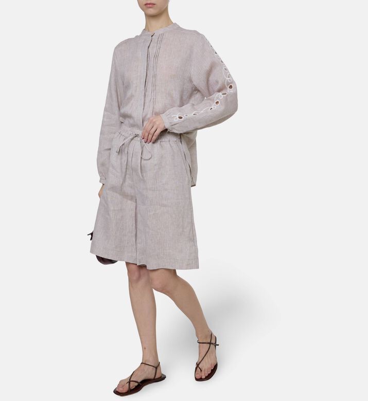 Beatrice B Linen Mandarin Collar Blouse, Model View