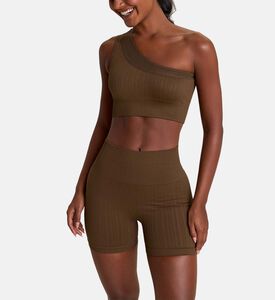 LIVE! Seamless Ribbed Knit Bra, Brown, Xs, Model View