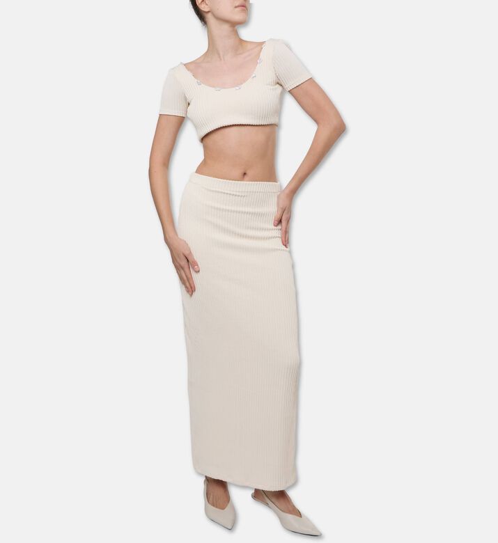 Palmacea Gaia Ribbed Knit Cropped Top, Model View