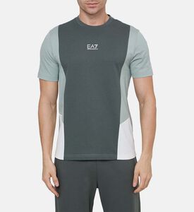 تيشيرت صيفي جيرسي قطن مقسم بألوان بياقة دائرية