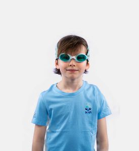 نظارة سباحة بيضاء للأطفال بشريط فائق النعومة مزينة بديناصورات خضراء