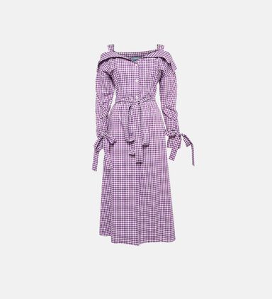 Prada Cotton Gingham Bow Detail Belted Midi Dress Preowned