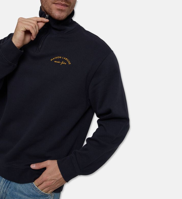 Maison Labiche Fleece Zip-up Collar Sweatshirt, Model View