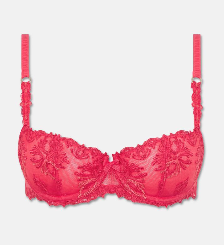 Chantelle Plunge Floral Embroidered Bra, Red, 85, D, Packshot View