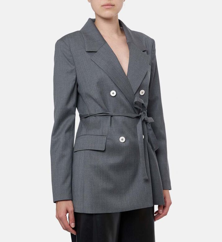 Beatrice B Button Closure Waist Belt Jacket, Model View