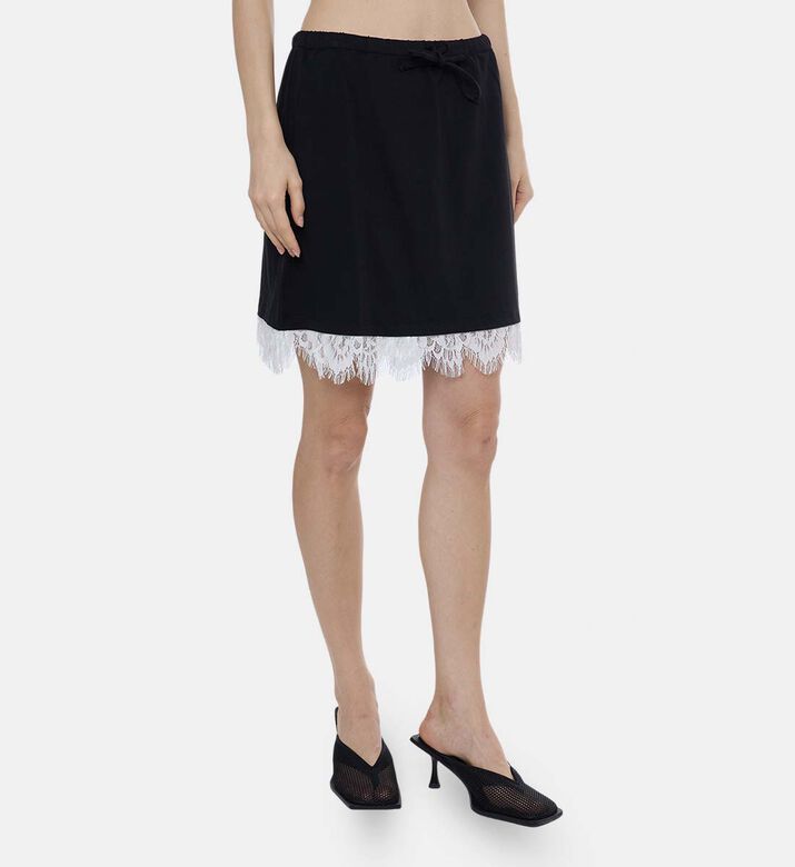 Lace Trim Drawstring Waist Mini Skirt