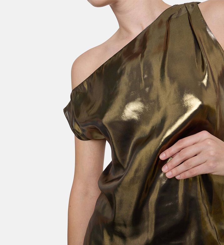 Blue For Burgundy Metallic Asymmetrical Top, Gold, 42, Model View