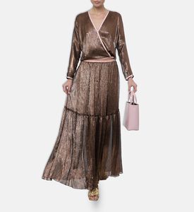 Forte-Forte Crinkled Lamé Tiered Maxi Skirt, Brown, L, Model View