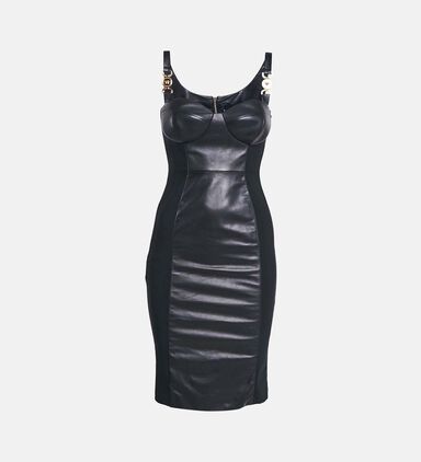 Leather Jersey Zip-up Bodycon Mini Dress Pre-owned