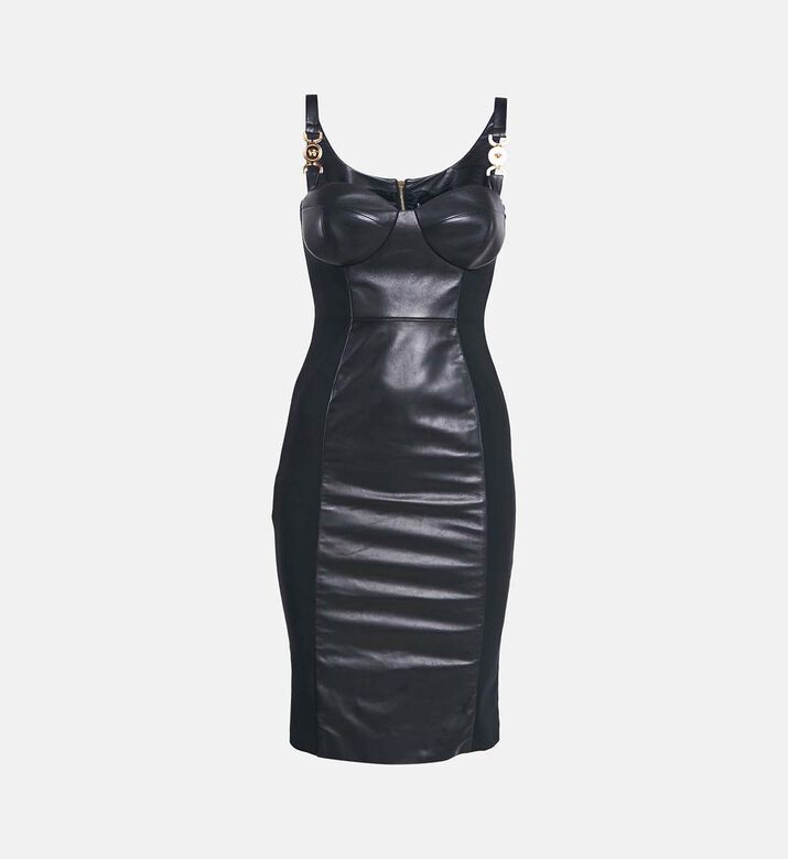 Leather Jersey Zip-up Bodycon Mini Dress Pre-owned