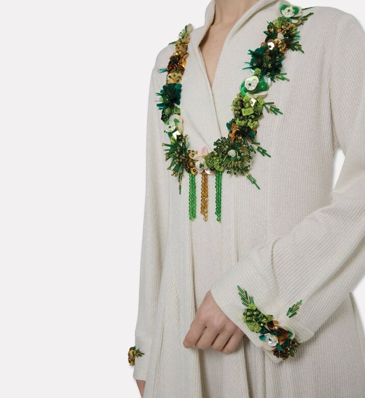 Dalia Al Azem Floral-embellished Pleated Maxi Dress, Model View