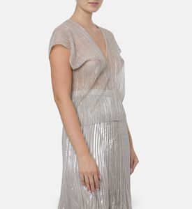 Blue For Burgundy Metallic Pleated Straight-cut Top, Model View