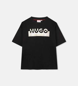 تيشيرت قصير الأكمام فضفاض بطبعة شعار