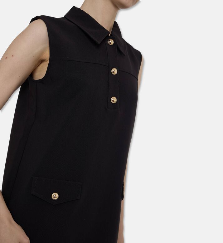 Ganni Gold-tone Logo Buttons Ruffled Hem Mini Dress, Model View