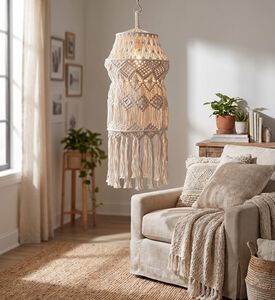 Home Deco and More Tala Natural Cotton Macrame Chandelier, Packshot View