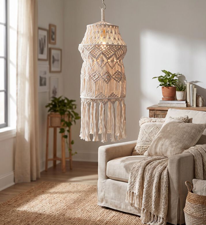 Home Deco and More Tala Natural Cotton Macrame Chandelier, Packshot View