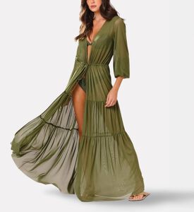 Blueman Solid Tulle Long Dress, Model View